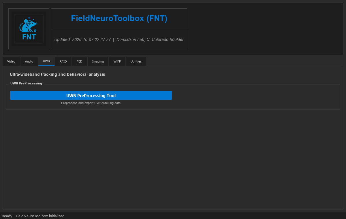 The FNT app's UWB tab